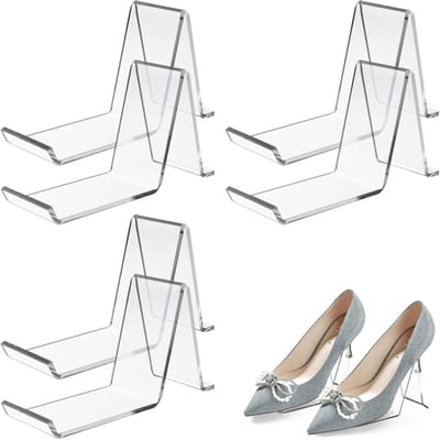 Famanu - Transparante sandaalsteun schoenenstandaard organisch acryl heldere sandalen stand sandalen schoenen presentatie elastische tas schoenen houders, B, 15.5 * 9.5 * 4.3 cm