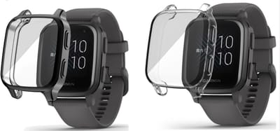 Strap-it Bundel van 2 TPU Bescherm Cases (Zwart & Transparant) - Geschikt voor Garmin Venu SQ - Schokbestendige hoes - Krasbestendige schermbeschermer - 360° volledige bescherming - Bundel