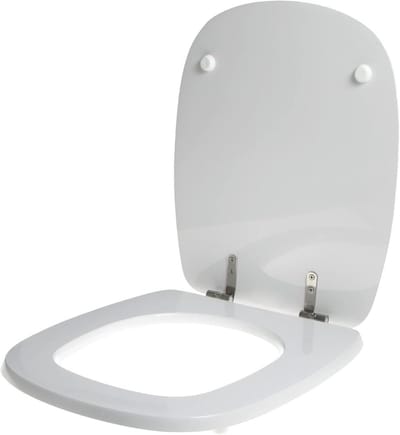 Toiletbril Hout Polyester - WC Zitting - Badkamer Vernieuwen - Roestvrijstalen Scharnieren - 415 x 355 mm - Wit