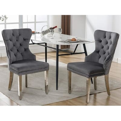 ModernLuxe Set van 2 fluwelen stoelen met metalen poten - Grijs
