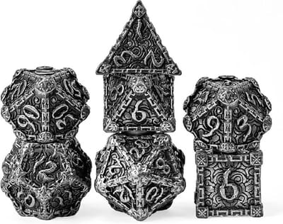 Lapi Toys - Dungeons and Dragons dobbelstenen - DnD Dice - Polydice - Dobbelstenen Dungeons Dragons - Metal dice - Metalen Dobbelstenen - DnD Dice Set - 1 set (7 stuks) - Metaal - Zilverkleurig