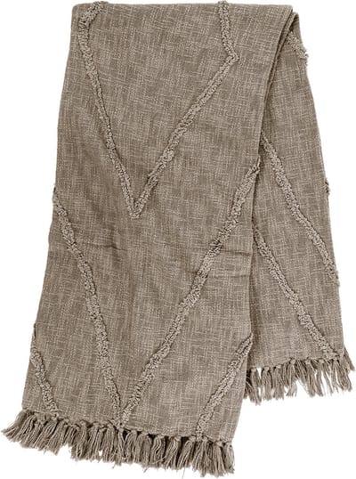 Tiseco - Deken SAHARA - plaid met franjes - boho - 130x160 cm - Taupe