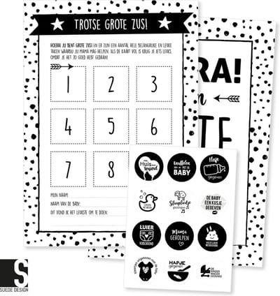 Sticker kaart | Grote Zus | Suede design beloningskaart A5