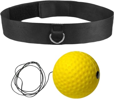 Boksbal Hoofdband - Reactie bal - Verbeteren reactiesnelheid - Zacht betrouwbaar materiaal - Compact formaat - Geel