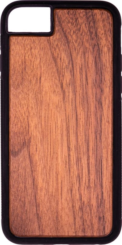 Houten Telefoonhoes Geschikt Voor Iphone 7/8/SE - Houten Telefoonhoes - Houten Case - Walnoot Hout - Zwart - Beschermende Bumper