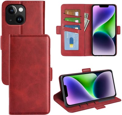 MobyDefend Hoesje - Geschikt voor iPhone 15 - Luxe Wallet Book Case (Sluiting Zijkant) - Rood