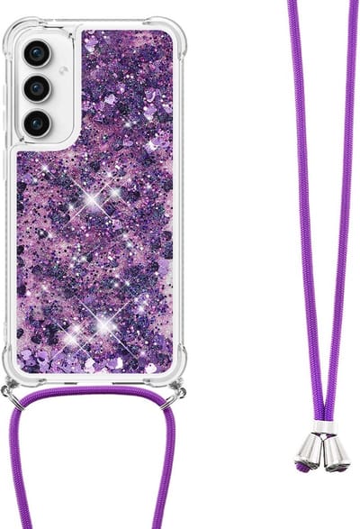 Coverup Hoesje - Geschikt voor Samsung Galaxy S23 FE Hoesje - Coverup Liquid Glitter Back Cover met Koord - Paars