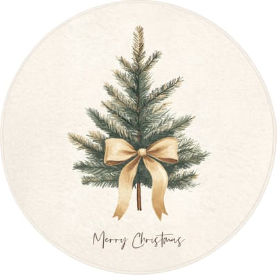 Badmat rond 70x70 cm - Antislip - Kerstboom - Kerst - Merry Christmas - Beige - Badmatten voor badkamer - Badkamermat - Douchemat - Ronde badkamer mat