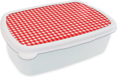 Broodtrommel Wit - Lunchbox - Brooddoos - Rood - Rustiek - Patronen - 18x12x6 cm - Volwassenen