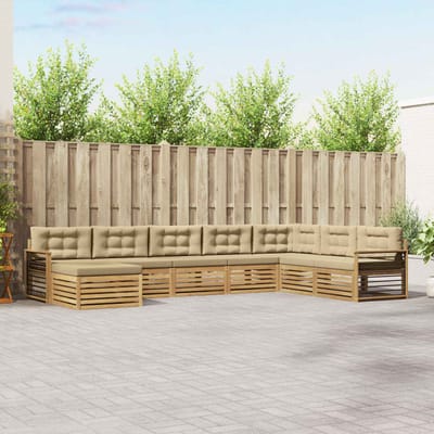 vidaXL - Buiten - bank - set - 8 - st - Wit - en - Beige - Massief - Acacia - Hout