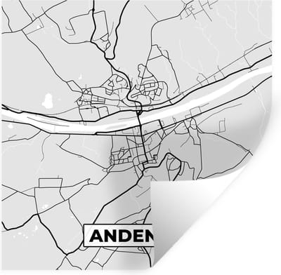 Muurstickers - Sticker Folie - Stadskaart – Zwart Wit - Kaart – Andenne – België – Plattegrond - 100x100 cm - Plakfolie - Muurstickers Kinderkamer - Zelfklevend Behang XXL - Zelfklevend behangpapier - Stickerfolie
