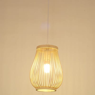 Haobosic - Hanglamp - Bamboe + rotan mix - Witte koord - E27 fitting