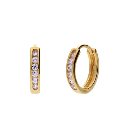 Lucardi Dames Zilveren goldplated oorringenmet zirkonia voor dames - Oorbellen - 925 Zilver - Goudkleurig