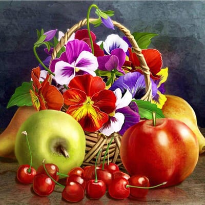 Peinture diamantée au point de croix, broderie diamant 5D, fruits et fleurs, images en strass, mosaïque diamantée 30X30CM red