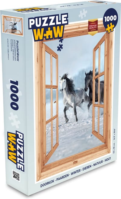 Puzzel Doorkijk - Paarden - Winter - Dieren - Natuur - Hout - Legpuzzel - Puzzel 1000 stukjes volwassenen