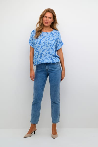 Blouse met lange mouwen Relaxed fit Large Blue Flower Print floral