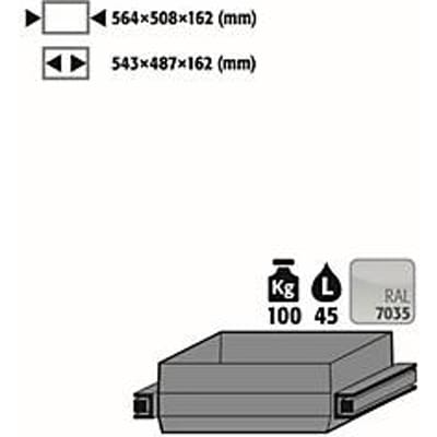 Zwaar uittrekbaar plateau voor asecos veiligheidskasten van de series Q30, Q90 en S90, plaatstaal, lichtgrijs, B 564 x D 508 x H 162 mm, 45 l, tot 100 kg