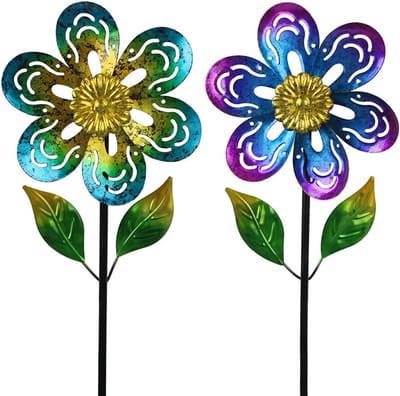 Windspinners Set - Tuindecoratie Molens - Buiten Decoratie - Weerbestendig Metaal - Groen Paars