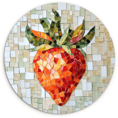 WallCircle® Wandcirkel 120x120 cm - Muurcirkel Aardbei - Rood - Mozaïek - Fruit - Muurdecoratie woonkamer - Wanddecoratie slaapkamer - Kamer decoratie accessoires - Ronde schilderijen XXL