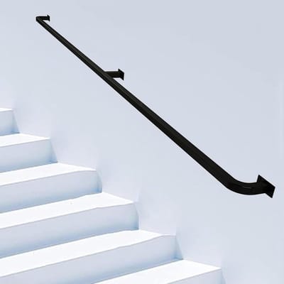 Trapleuning Buitenkant - Traphekijzer Wandsteun - Veilig Traplopen - Smeedijzer Vierkante Buizen - 30 cm - 600 cm - Zwart