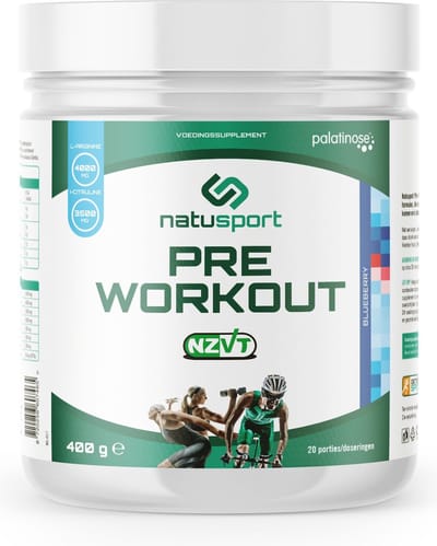 Natusport Pre Workout - Energie Boost - Cafeïne & Vitamine C - NZVT Gecertificeerd - Bosbes - 400g