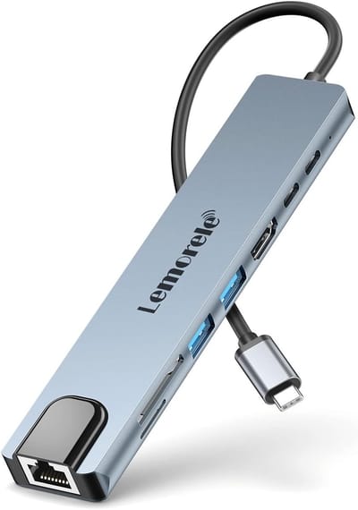 LEMORELE TC19 – USB-C Hub 8-in-1 – 4K HDMI – 60W PD Opladen – Ethernet – SD/TF Kaartlezer – Aluminium Behuizing