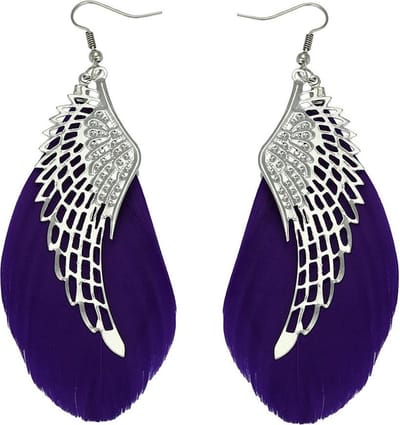 Fako Bijoux® - Oorbellen - Veren Met Vleugels - Paars