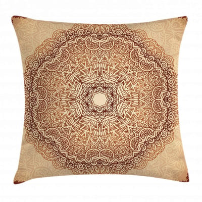 ABAKUHAUS Bruine Mandala Kussenhoes – Dubbelzijdig bedrukt, met rits, 50x50 cm
