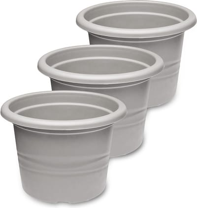 3x Garronda Plantenpot Bloempot - Kunststof - Rond - Plantenbak - Grijs - ⌀15cm H=10,5cm - GD-NIC-Barcelona95