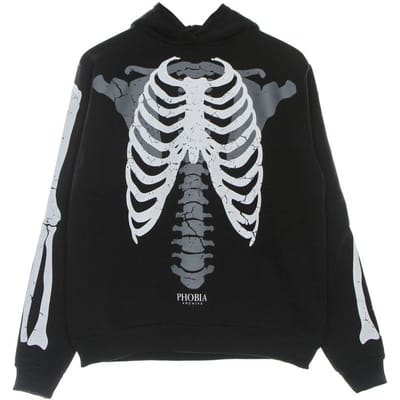 Lichtgewicht herenhoodie met skeletprint, zwart/wit