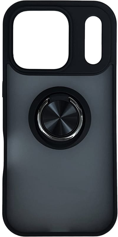 Hoesje Geschikt voor Apple iPhone 17 Pro - Zwart - Casemania Matte Hybrid Back Cover met Vingerhouder - Smartphone Telefoonhoesje met Ring