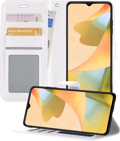 Hoesje - Met Pasjeshouder - Geschikt voor OPPO A16s - Luxe Bookcase Portemonee - Flip Case - Kunstleer Book Case - Flipcase - Book Cover - Walletcase - Portemonneehoes - Telefoonhoesjes - Wit