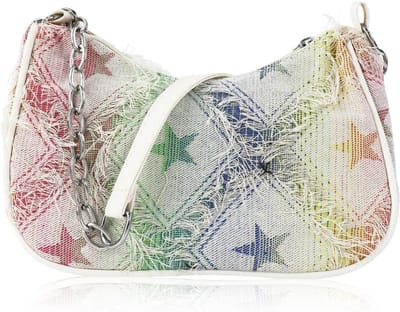 Trendy Dames Denim Schoudertas, Mini Hobo Bag met Rits en Leren Kettingriem voor Dagelijks Gebruik