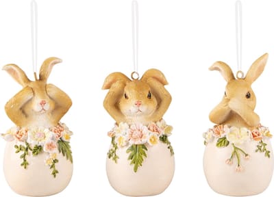 Dekoratief | Hanger bunny in ei, resina, 4x4x8cm, set van 3 stuks | A240137