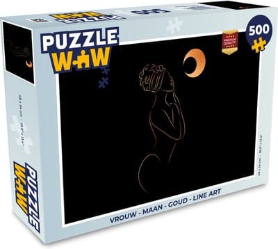 Puzzel Vrouw - Maan - Goud - Line art - Legpuzzel - Puzzel 500 stukjes