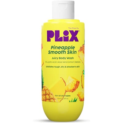 The Plant Fix Plix Ananas 5% Melkzuur Exfoliërende Douchegel Voor Alle Huidtypen, Parabeenvrije Douchegel, Voor Droge, Ruwe & Aardbeienhuid, 236 ml yellow