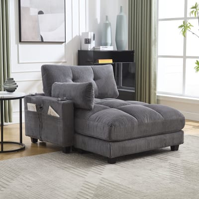 STILVORA Lounge Fauteuil - Moderne Ontspanning - Met USB-oplaadfunctie en Drinkhouders - Voor Woonkamer en Slaapkamer - Grijs - Corduroy