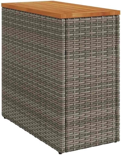 Tuin Bijzettafel met Houten Bovenkant 58x27.5x55cm - Poly Rattan Grijs