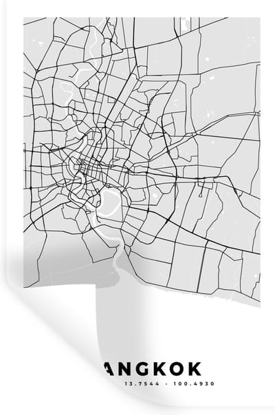 Muurstickers - Sticker Folie - Bangkok - Stadskaart - Plattegrond - Zwart Wit - Kaart - 20x30 cm - Plakfolie - Muurstickers Kinderkamer - Zelfklevend Behang - Zelfklevend behangpapier - Stickerfolie
