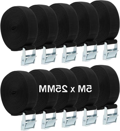 Set van 10 Verstelbare 5m x 25mm Spanbanden - Zware Kwaliteit Tension Straps met Cam Buckle voor Fietsendrager, Vrachtwagen en Bagage