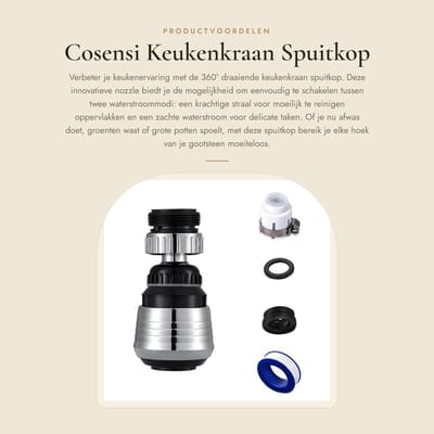 Dailygoods- Kraanaansluiting 360° Draaiend - Waterbesparende Nozzle - Verstelbare Waterstroom - Keuken Mengkraan - Eenvoudige Installatie - Perfect voor Afwassen - Keukenmengkraan