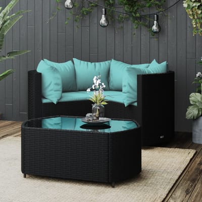vidaXL - 4-delige - Loungeset - met - kussens - poly - rattan - zwart