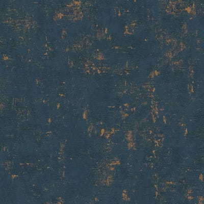 Pleister-look behang Profhome 395139-GU vliesbehang gestructureerd met structuur en metalen accenten blauw goud 5,33 m2