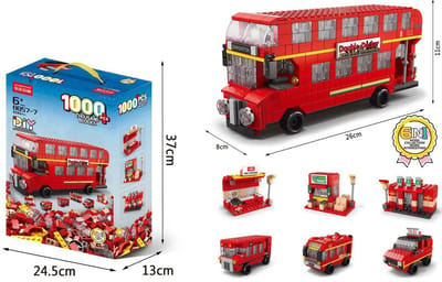 Bouwset Bus – 1000-delig – Rood - Gedetailleerd Bouwpakket – Blokkenset