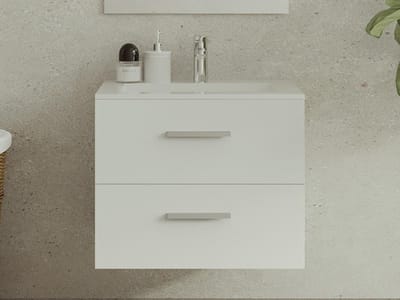 Vente-unique Hangend badkamermeubel met enkele wastafel - Wit - 60 cm - KAYLA