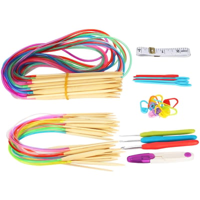 Rondbreinaalden Set Kleurrijke Buis Dubbelpuntige Bamboe Naald Haaknaald Breiwerk Accessoires(40cm 80cm beige