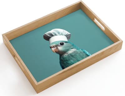 Dienblad hout 40x30 cm - Schootdienblad - Parkiet - Vogel - Koksmuts - Cute - Borrelplank rechthoek - Plateau dienbladen