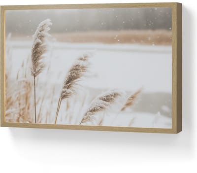 Wandlamp 60x40 cm - Oplaadbaar - Riet - Meer - Winter - Natuur - Sneeuw - Beige - Wandlampen binnen woonkamer - Slaapkamer lamp - Decoratieve nachtlamp - Vloerlamp draadloos