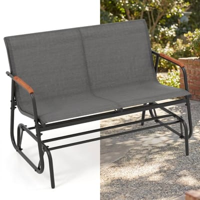 Tuinbank – Tuinbankjes weerbestendig - Tuinbanken - Loungebank - Balkon Set - Buitenbank - Zwart + Grijs - 2 personen - Staal