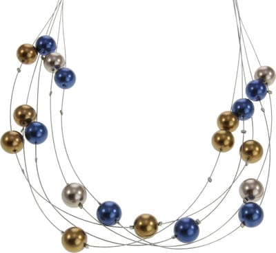 Behave - Ketting met parels in blauw, goudkleur en zilverkleur - 41 cm (verlengketting 8,5 cm)
